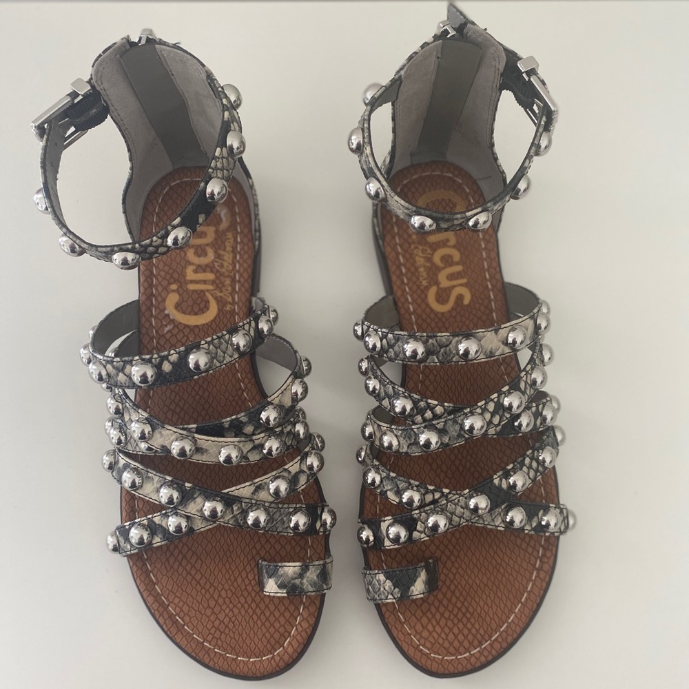 Same Edelman python stud print straps sandals